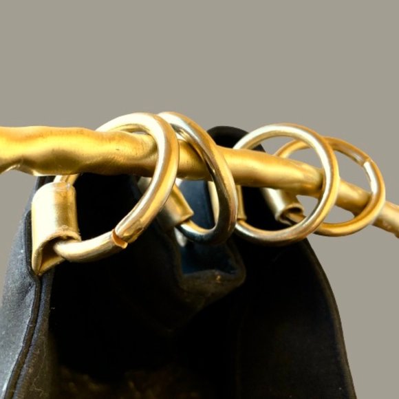 Comeco Vintage Crossbody Bucket Handbag Black Fabric + Gold Faux Leather - Picture 7 of 13